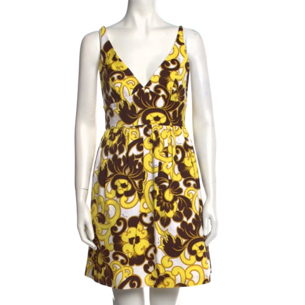 Fabulous Mod Vintage Style Milly Yellow and Brown Mini Sleeveless Dress
